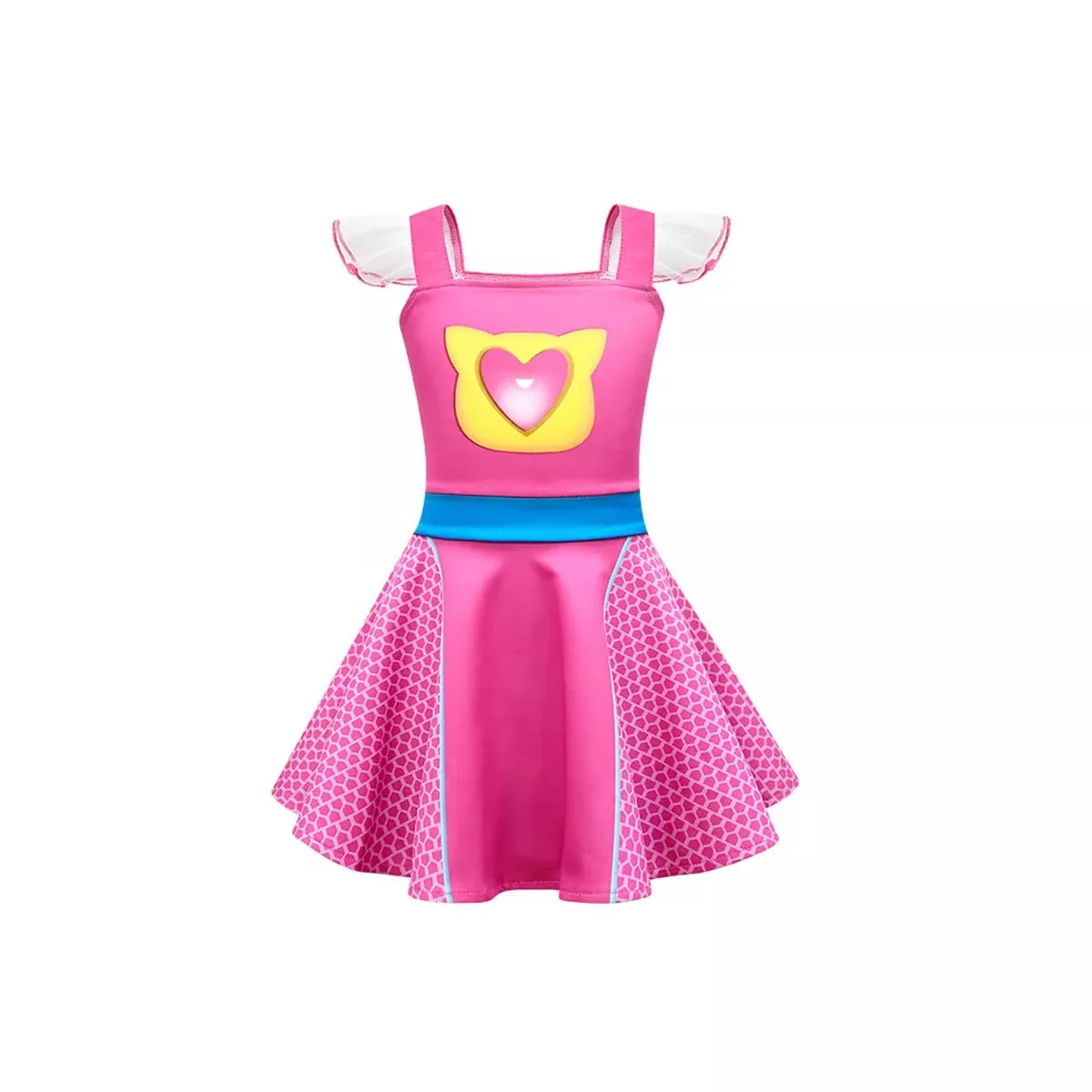 AGRIBAZAAR Kitties Dress for Girls, Flutter Sleeve, 7-8