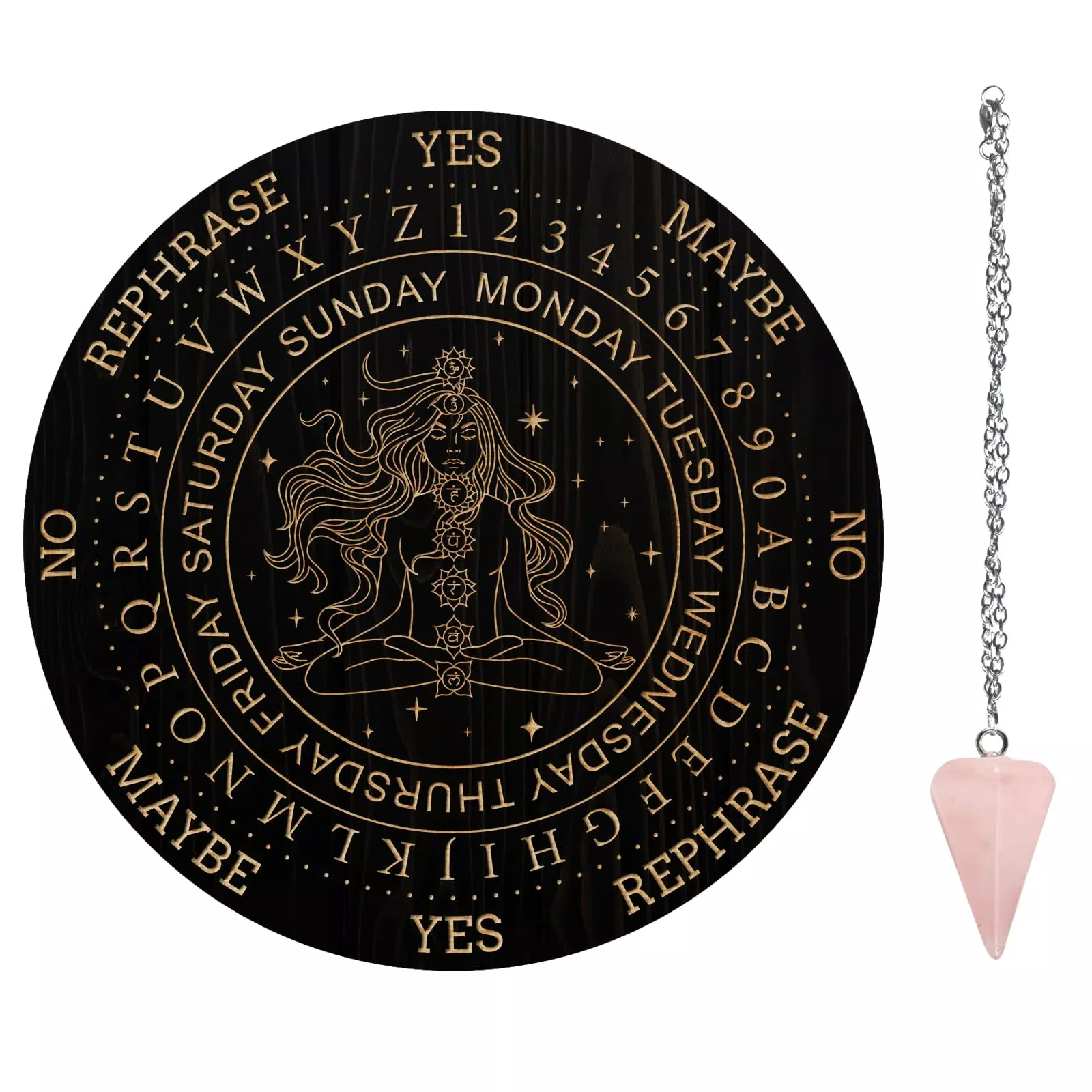 AHANDMAKER Witch Pendulum Board with Pink Quartz Crystal, 7.87" Goddess