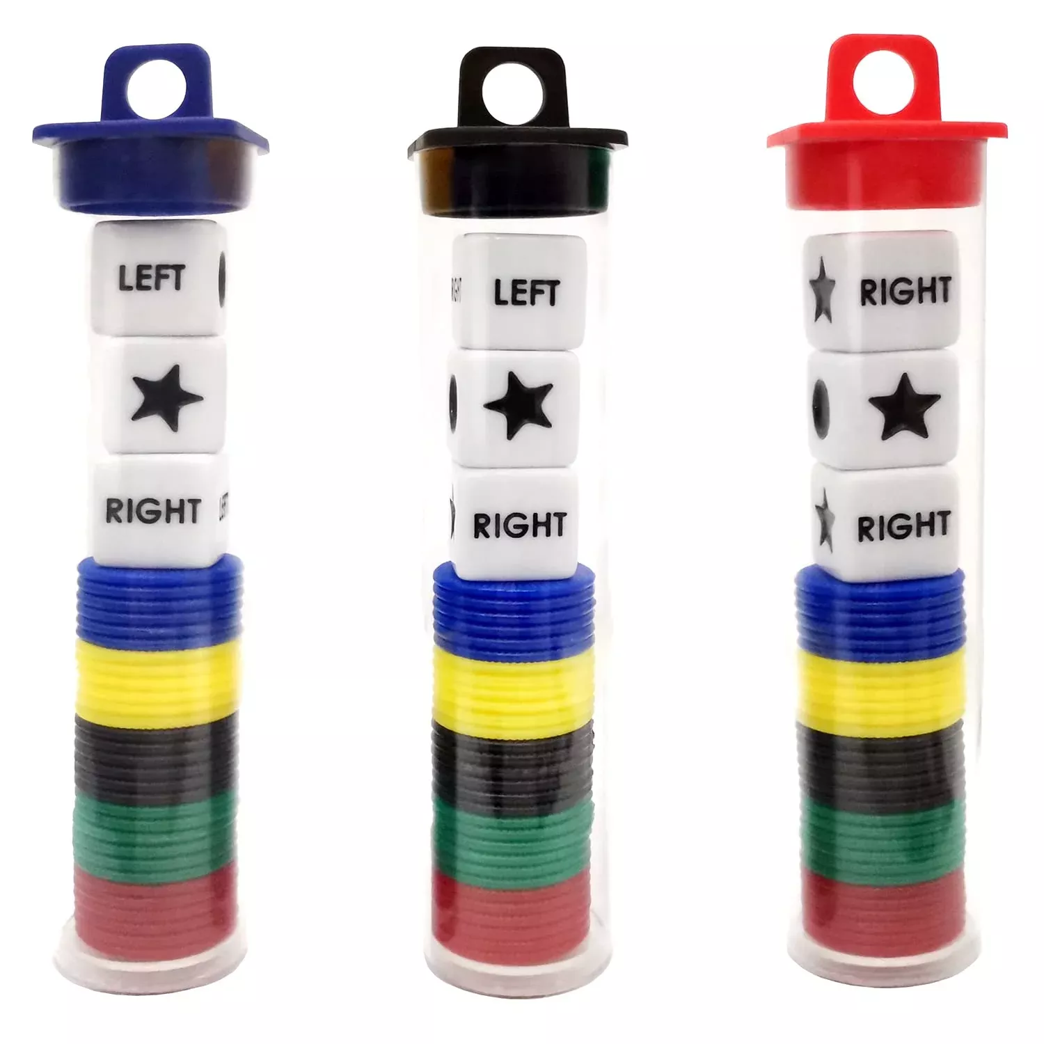 Ahoper Left Right Center Dice Game Set - 3 Dices + 30 Chips - Color