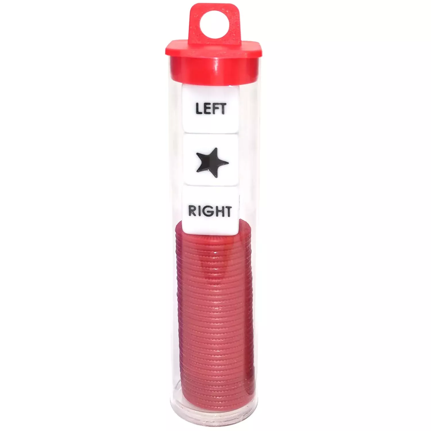 Ahoper Left Right Center Dice Game Set with 3 Dice & 36 Chips, Red