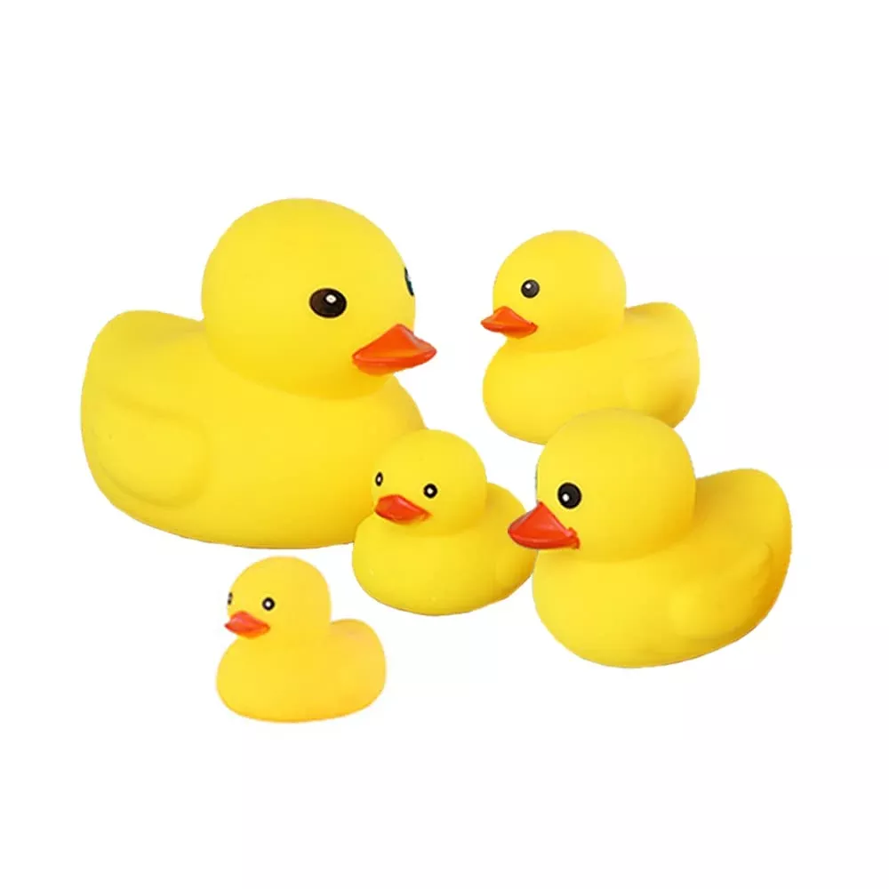 AHUA Bath Duck Toys Set - 5 Rubber Ducks for Toddlers - Yellow