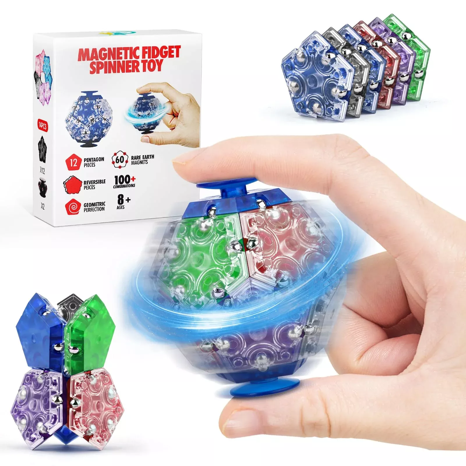 Aiqi 14-Piece Set Magnetic Fidget Sphere Pentagons - Building Blocks M