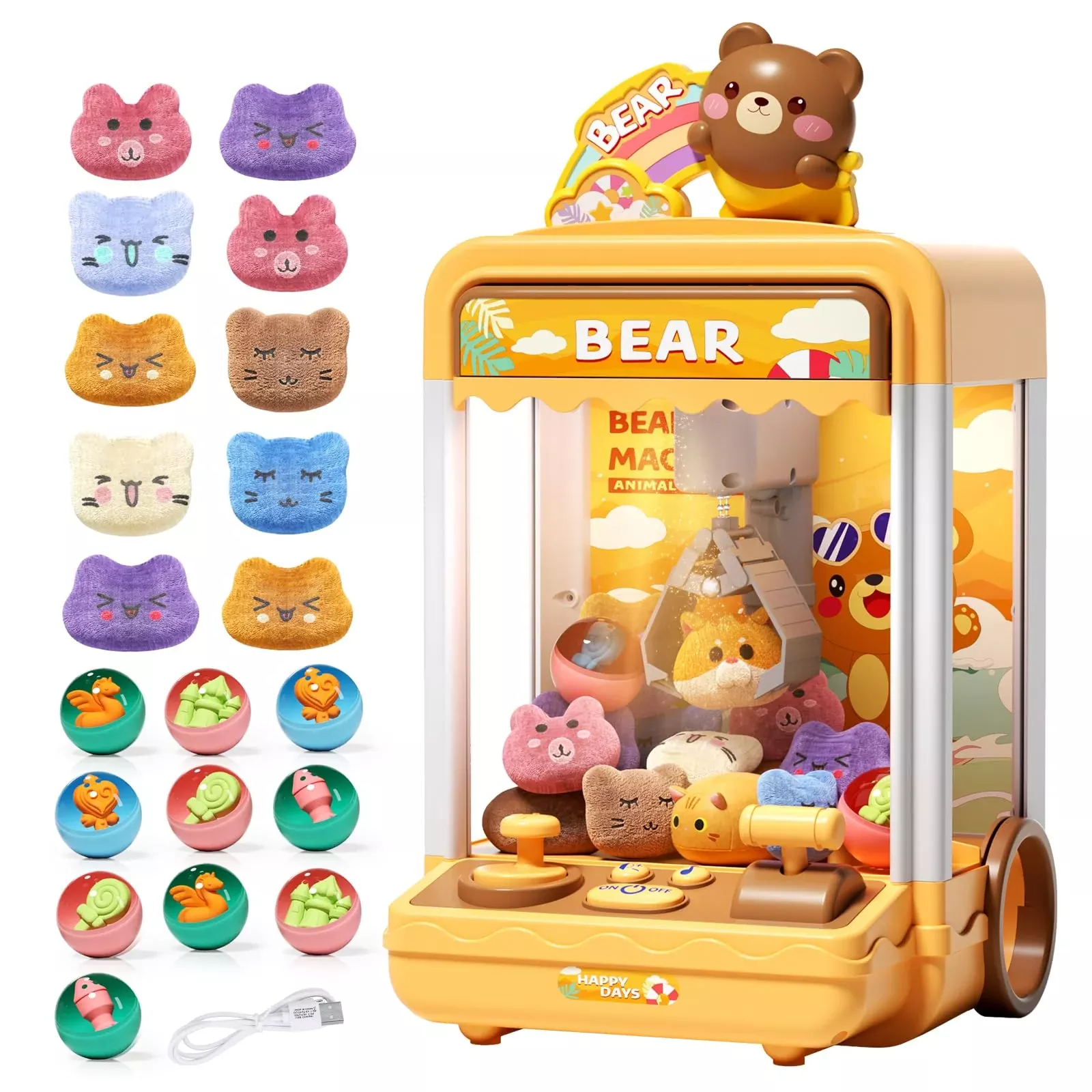 Aiqi Bear Kids Claw Machine, Mini Candy Vending Grabber, Prize Dispens