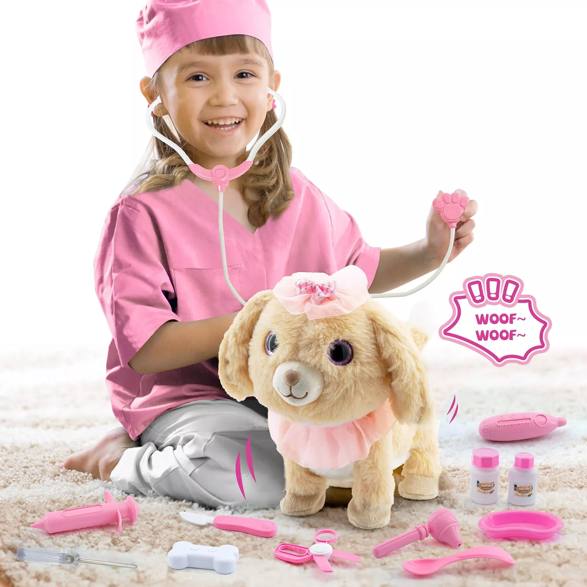 Airbition Doctor Role Play Toy Set with Interactive Singing Dog, Pink