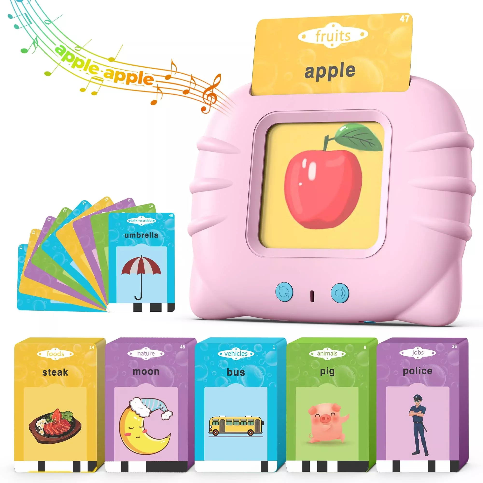 Airbition Montessori Talking Flash Card Reader for Toddlers, Pink