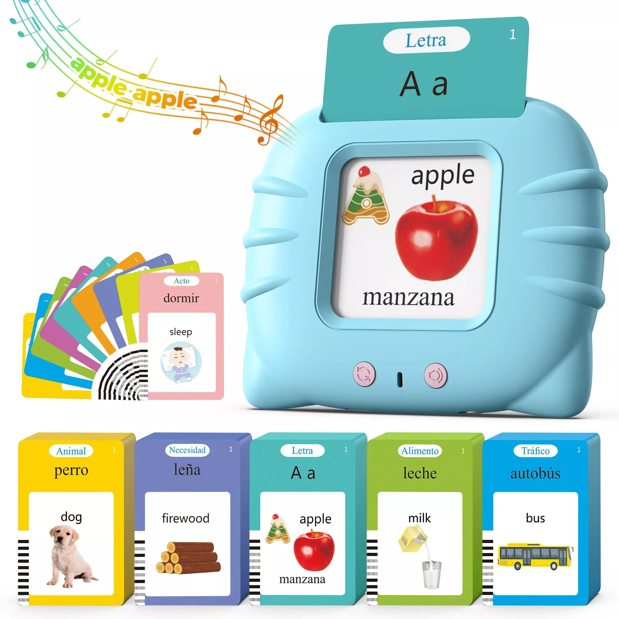 Airbition Talking Flash Cards Reader for Spanish & English, Blue, 512 Words