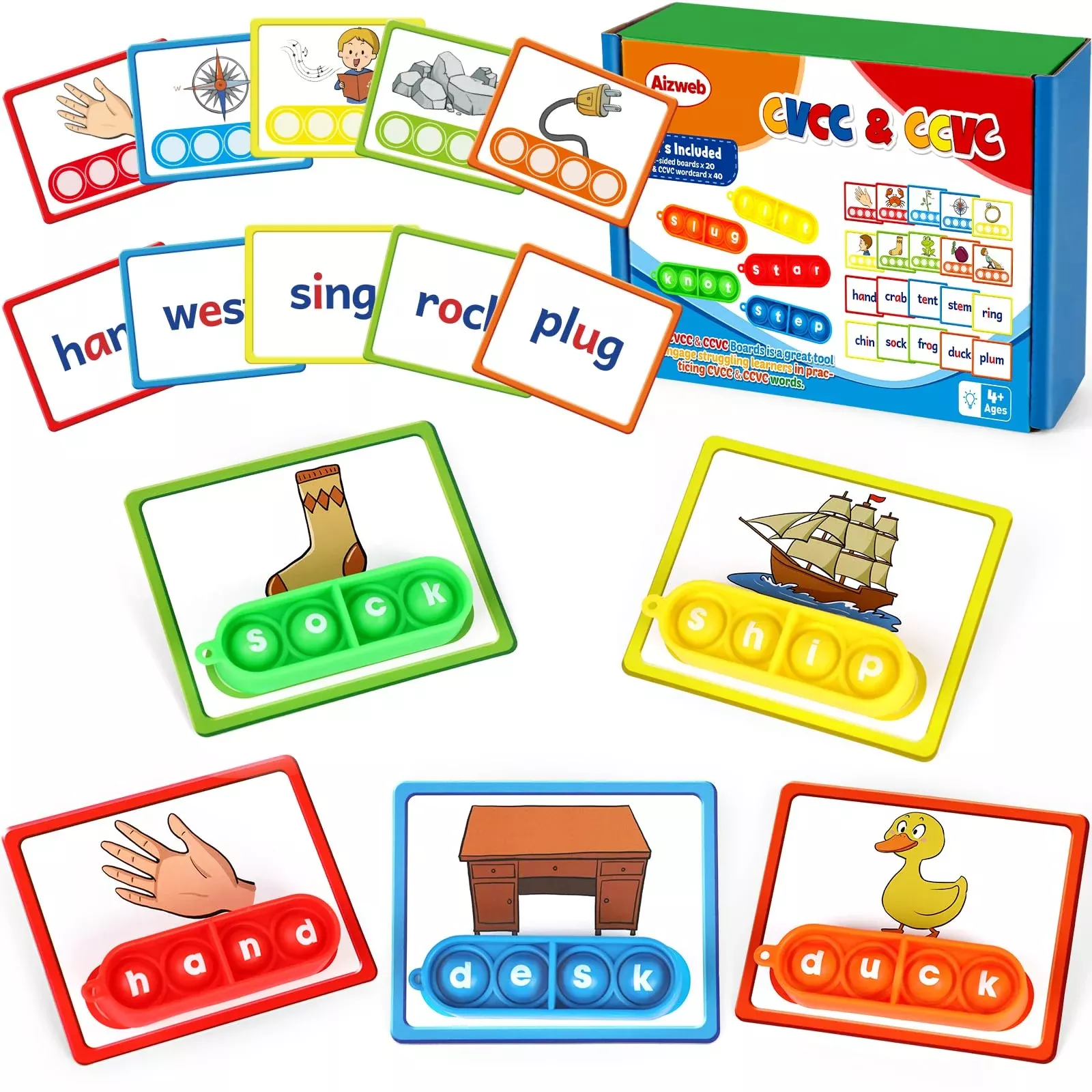 Aizweb Phonics Flash Cards - CVCC & CCVC Word Game, Medium Paper Learn