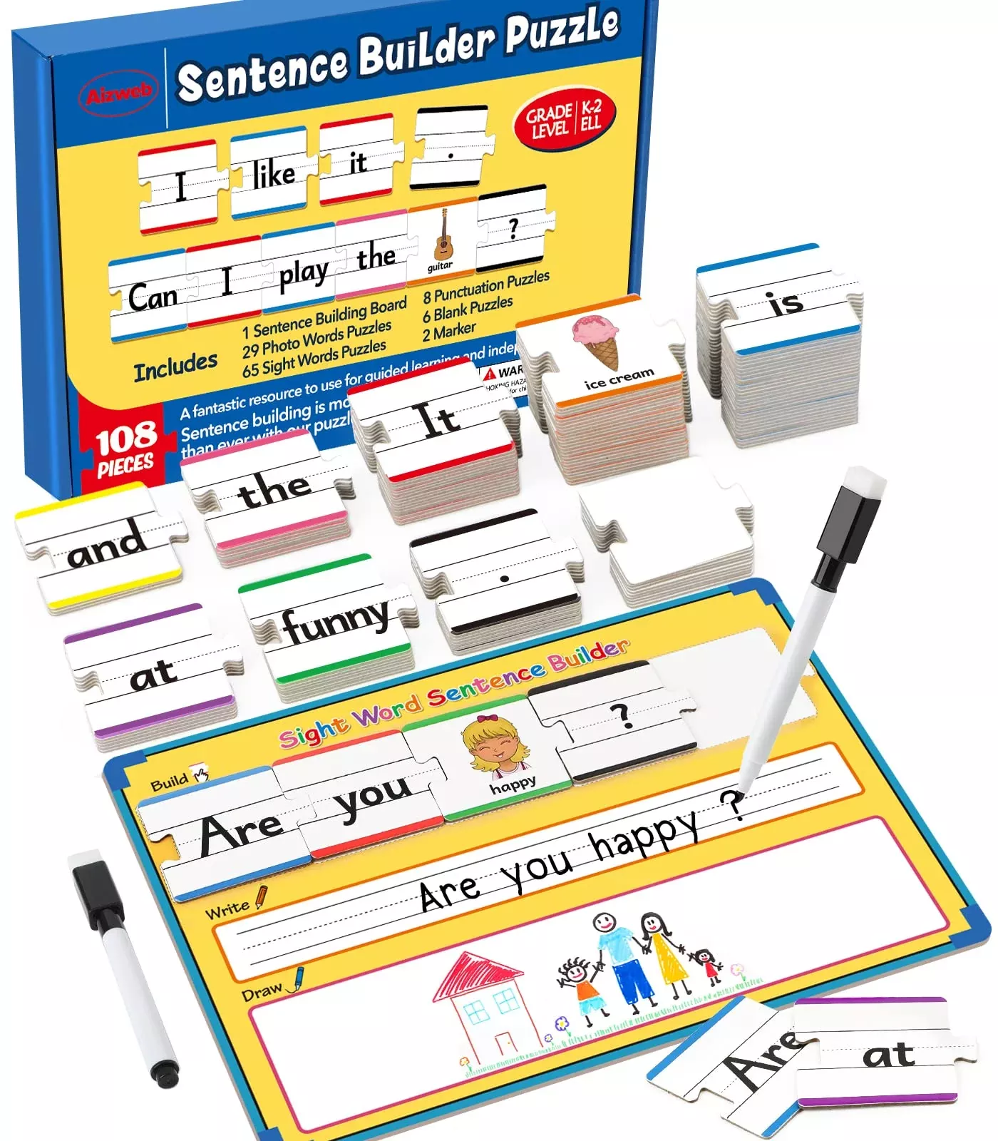 Aizweb Sentence Building & Sight Word Games, Medium, White/Off-white,