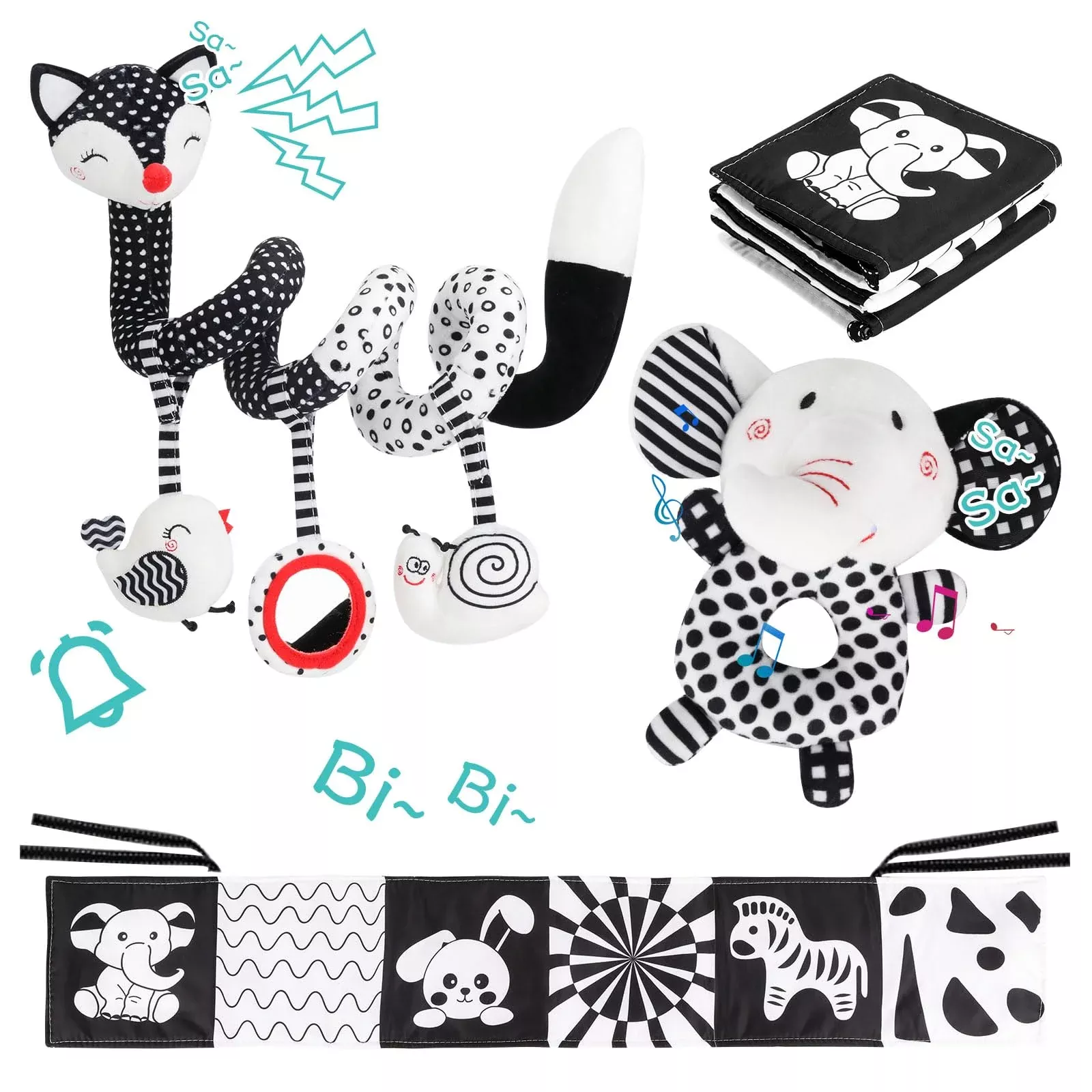 AJsupojouet Black and White Baby Toys Set for 0-3 Months,