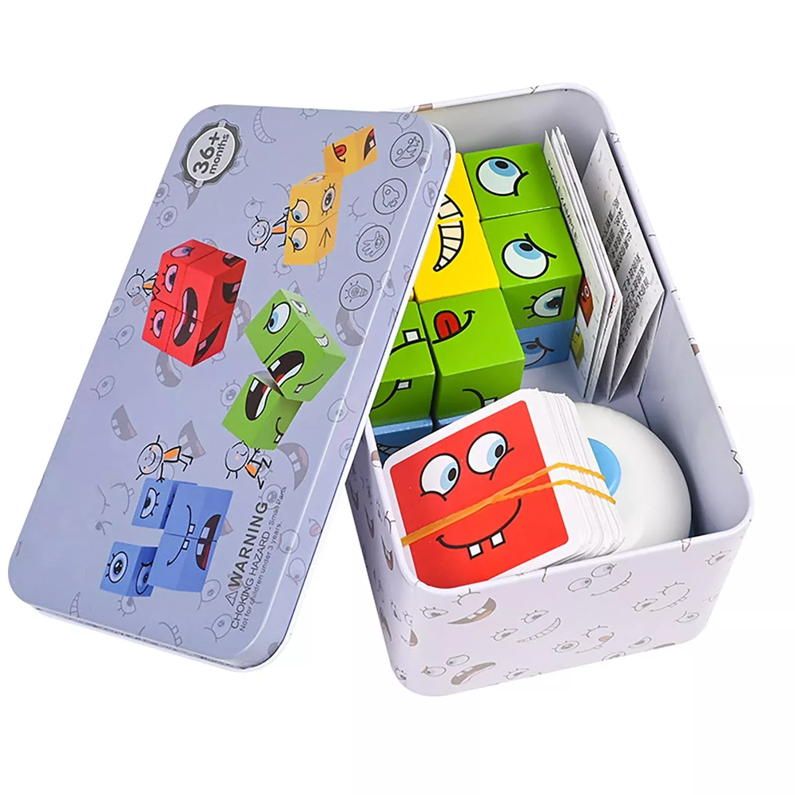 Alalatois Large Wooden Face Expression Puzzle Building Cubes Manipulat