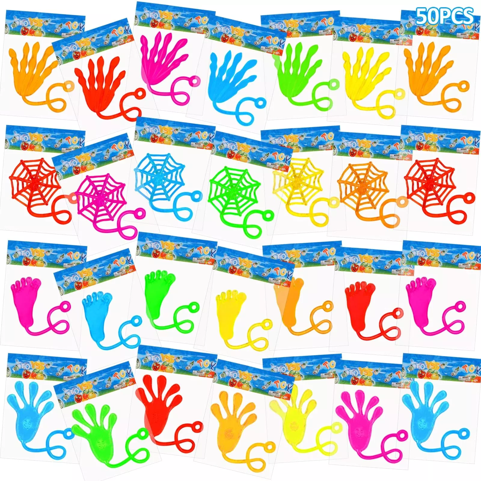 Alknot 50 Pack Sticky Hands Party Favors, 4 Types Goodie Bag Stuffers,
