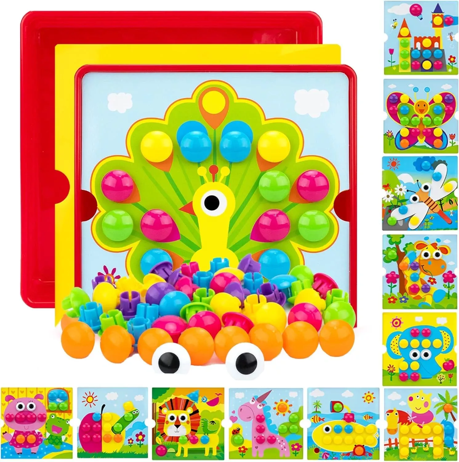 AluAbi Button Art Toys for Toddlers - Montessori Learning - Small - Bird