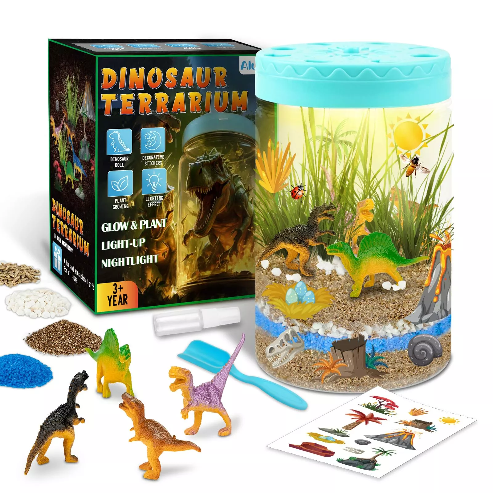 Aluabi Light Up Dinosaur Terrarium Kit For Kids,Educational Science Ki