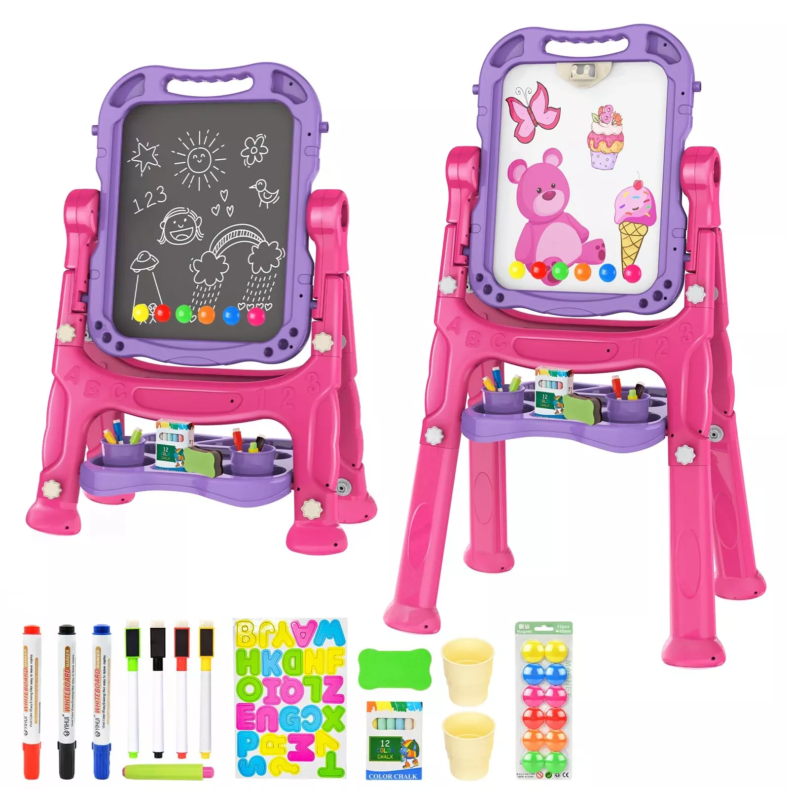 Amagoing Art Easel for Kids, Adjustable Height, Double-Sided, Purple