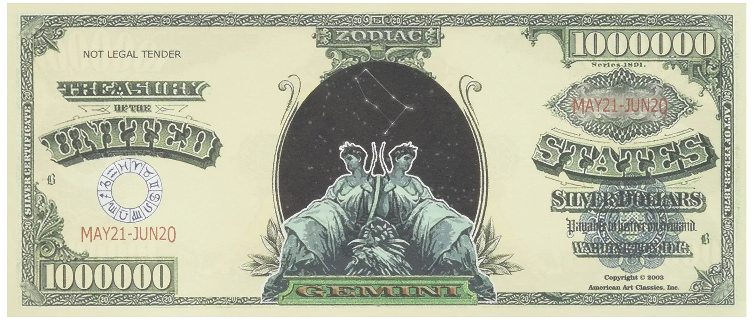 American Art Classics Set Of 100-Zodiac Gemini One Million Dollar Bill