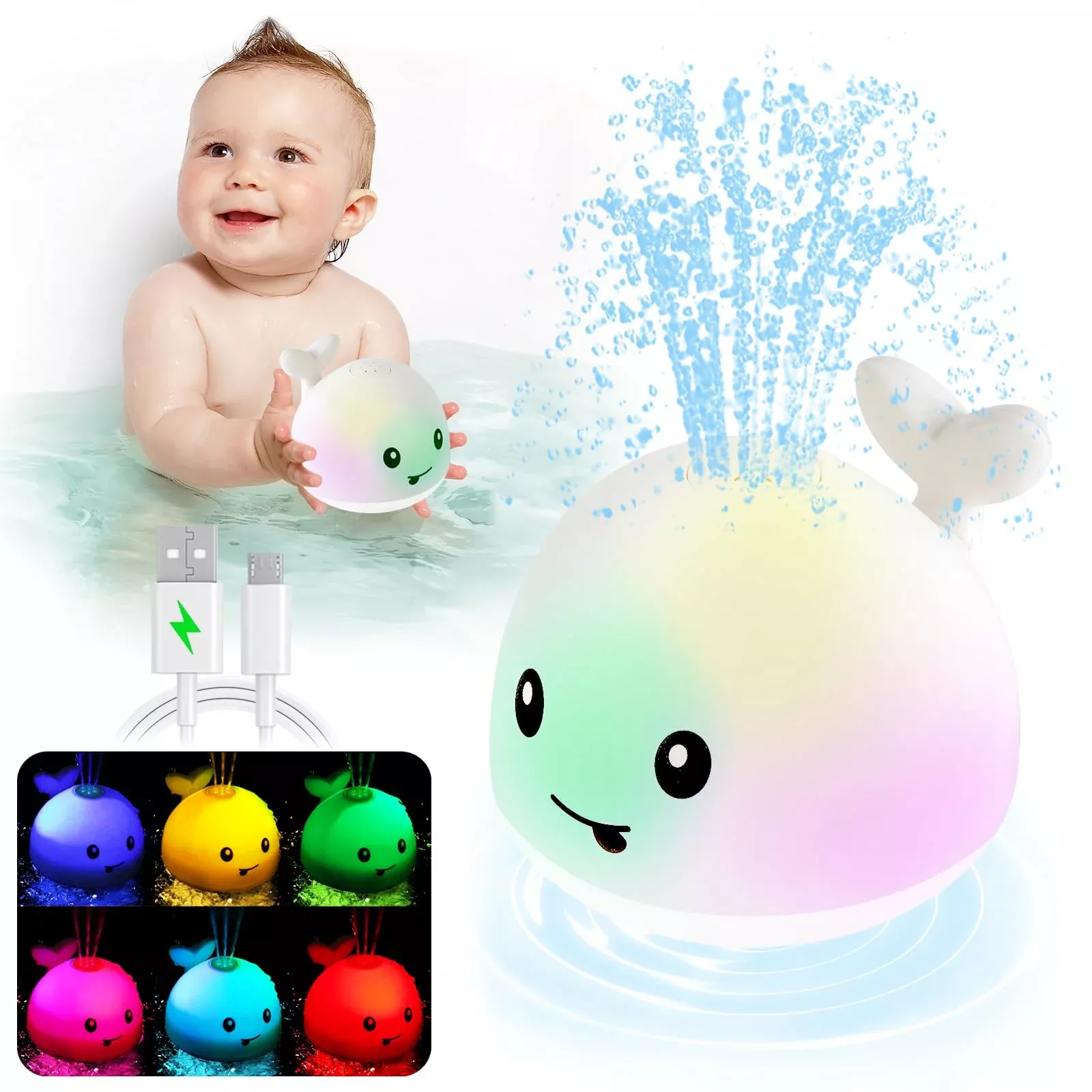 ANGGIKO Rechargeable Whale Bath Toy for Toddlers, Multicolor, Small