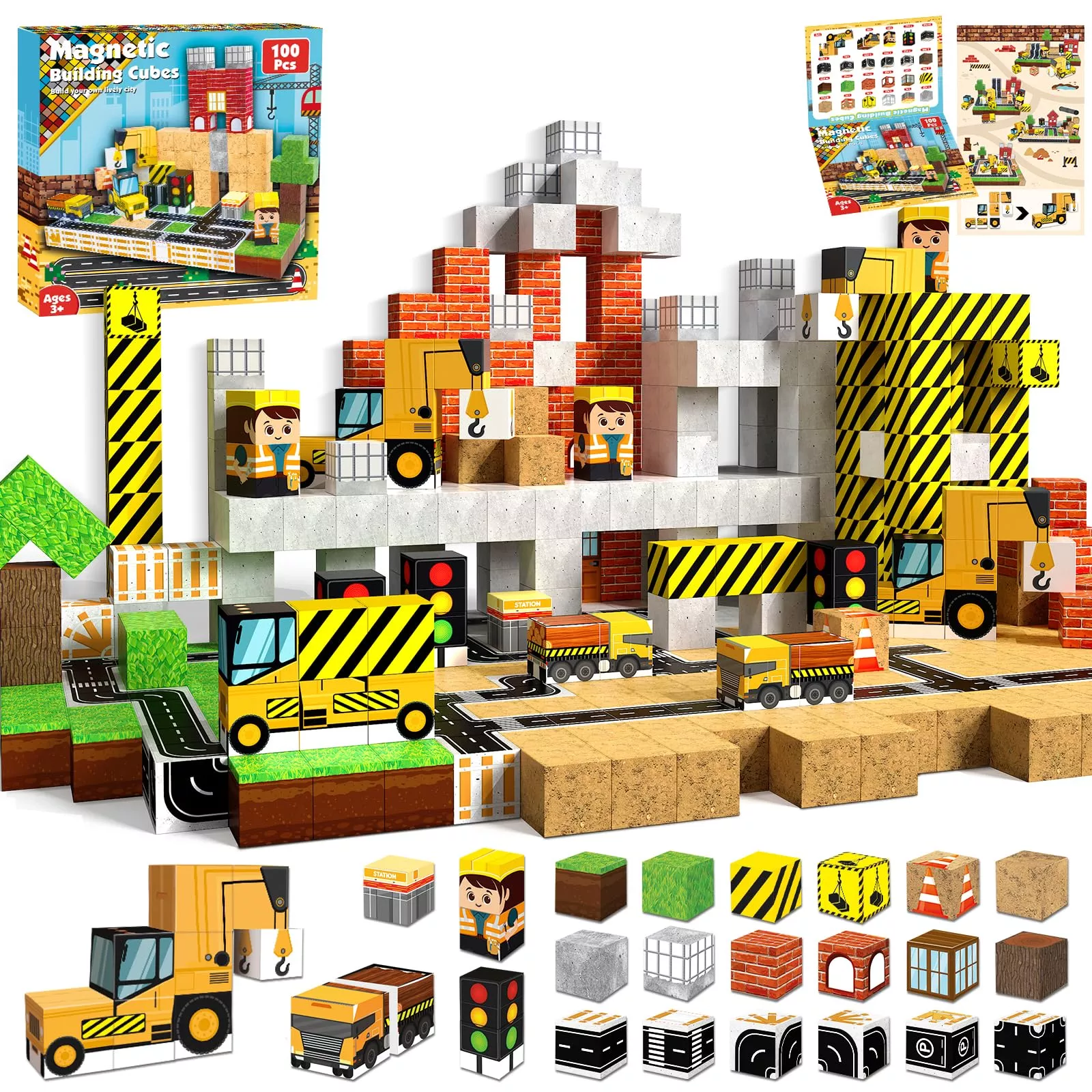 Annexfun Magnetic Blocks-100Pcs Magnetic Building Blocks, Magnetic Blo