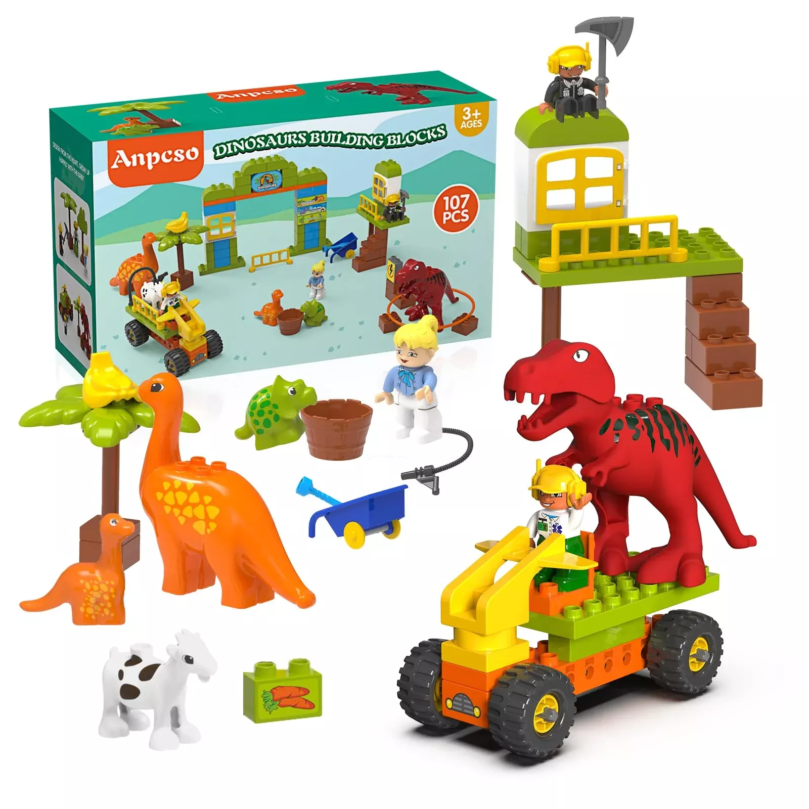 Anpcso Dinosaur Playset 107pcs Building Blocks Multicolor Medium