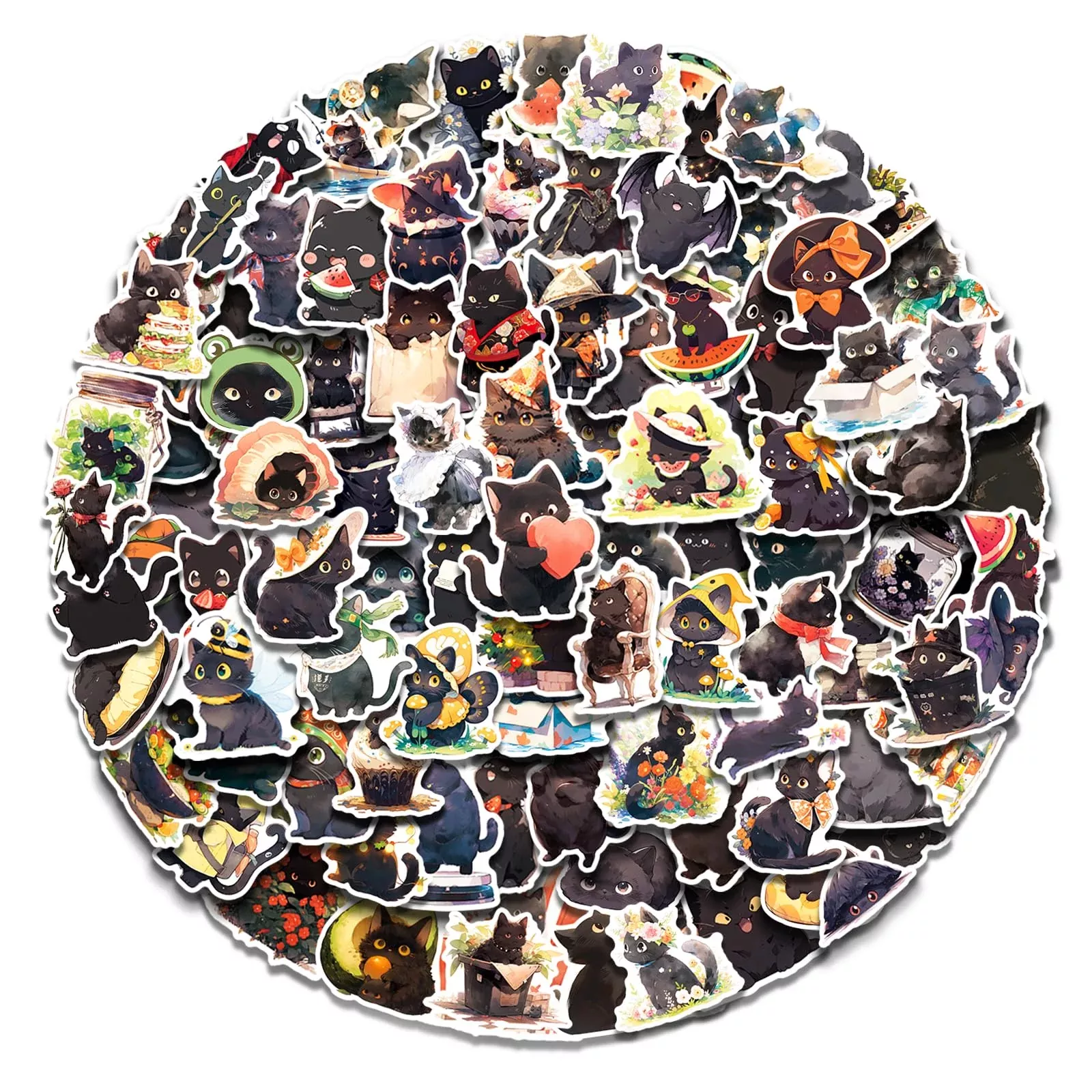 AOWDIAO Black Cat Sticker Pack - 100 Waterproof Vinyl Stickers
