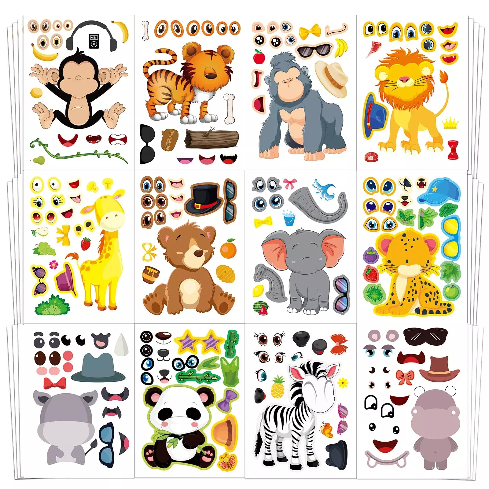 Aowplc MAKE-A-FACE Safari Stickers 48 Count 8.3x