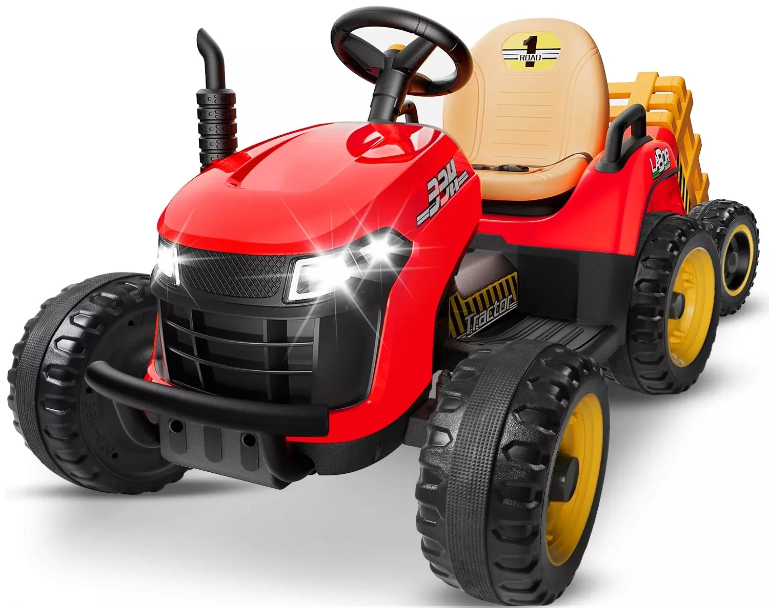 ARBELI 24V Kids Ride-On Tractor with Detachable Trailer, Red