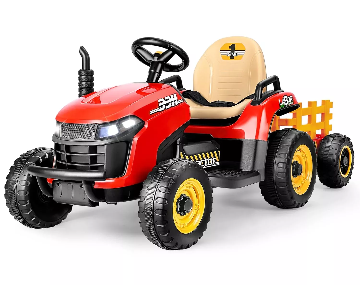 ARBELI Ride on Tractor w/Tiltable Trailer Red Large for Kids