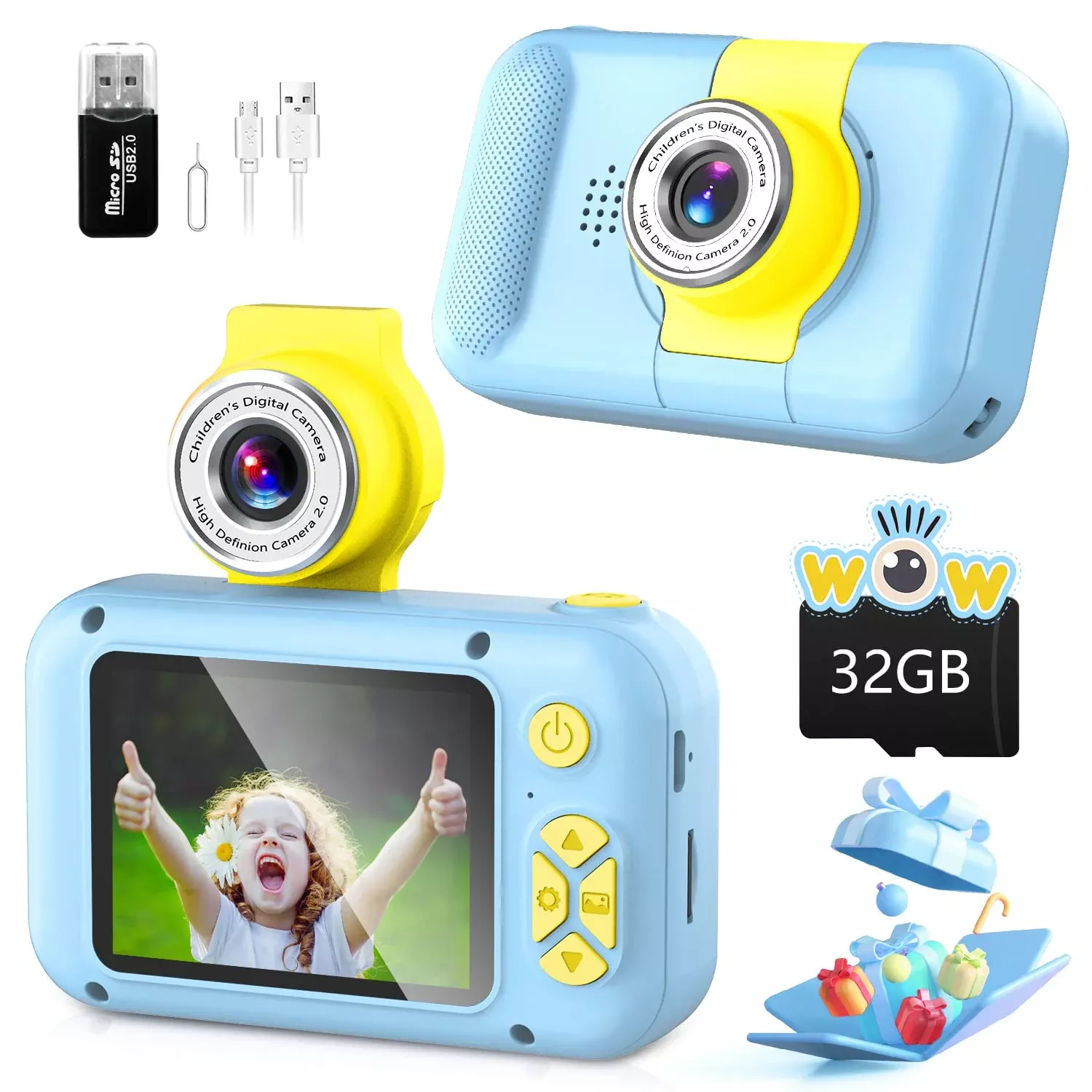 ARNSSIEN Kids Digital Toy Camera, 1080P, Blue, Ultra-Compact,