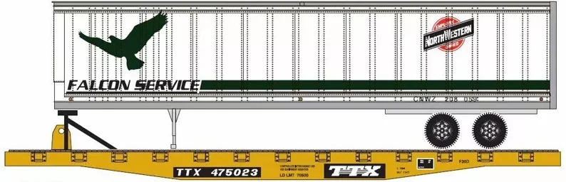 Athearn 29295 HO Scale 50' TTX Flatcar with CNW Trailer- NOS