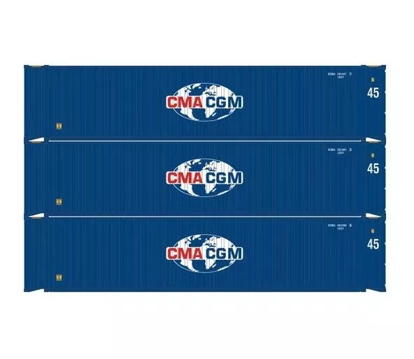 Athearn RTR 1831 HO Scale 45' Container CMA/CGM ECMU 3-Pack