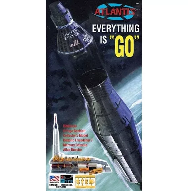 Atlantis Models H1833 1/110 Atlas Rocket with Launchpad and Mercury Capsule Model Kit