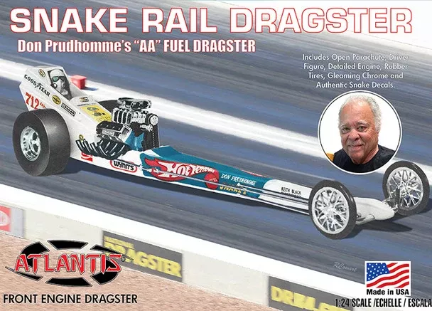 Atlantis Models M5694 1/24 Don Prudhomme Snake Front Engine Rail Dragster Model Kit