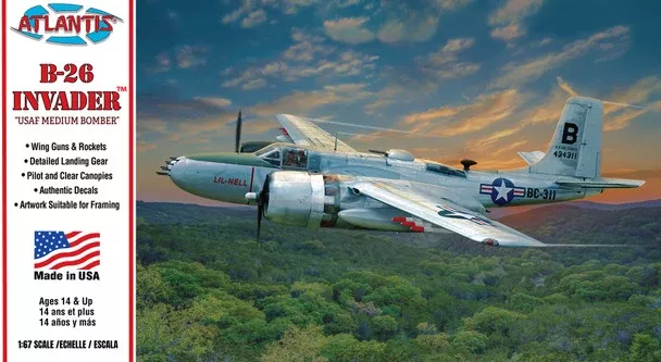 Atlantis Models M6818 1/67 B-26 USAF Invader Medium Bomber Model Aircraft Kit