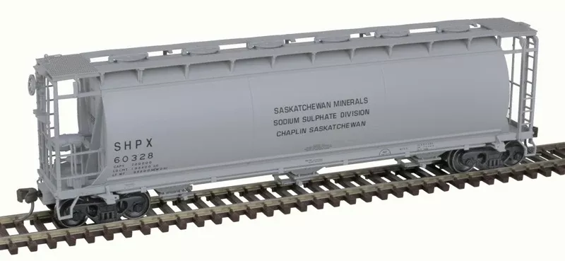 Atlas 20007182 HO Scale 3 Bay Cylindrical Covered Hopper Saskatchewan Minerals SHPX 60330