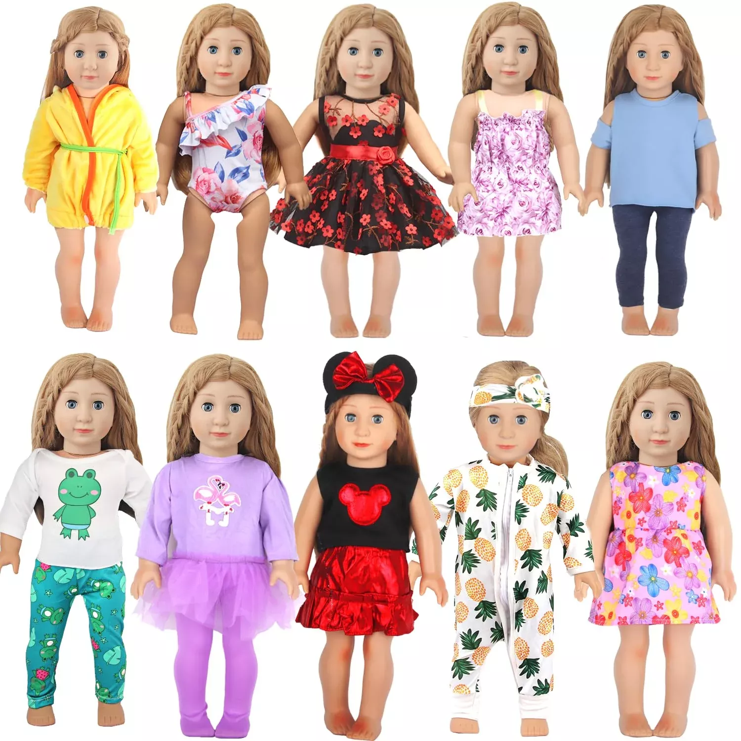 Augfrog 10 Sets Of 18 Inch American Doll Clothes, Including 10 Of Doll