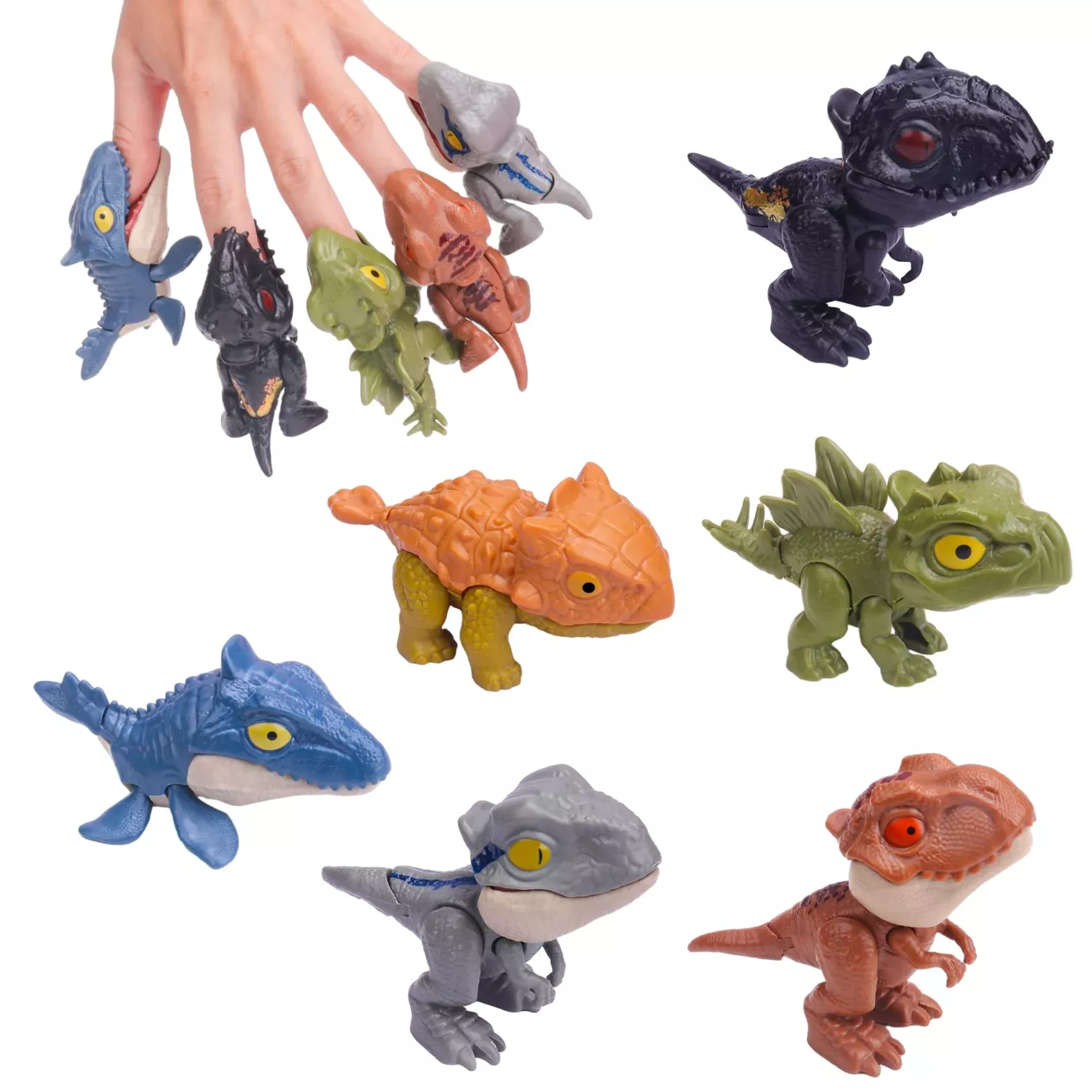 Auksky 6 Pack Dinosaur Action Figures With Movable Mouths, Fun Snap Sq