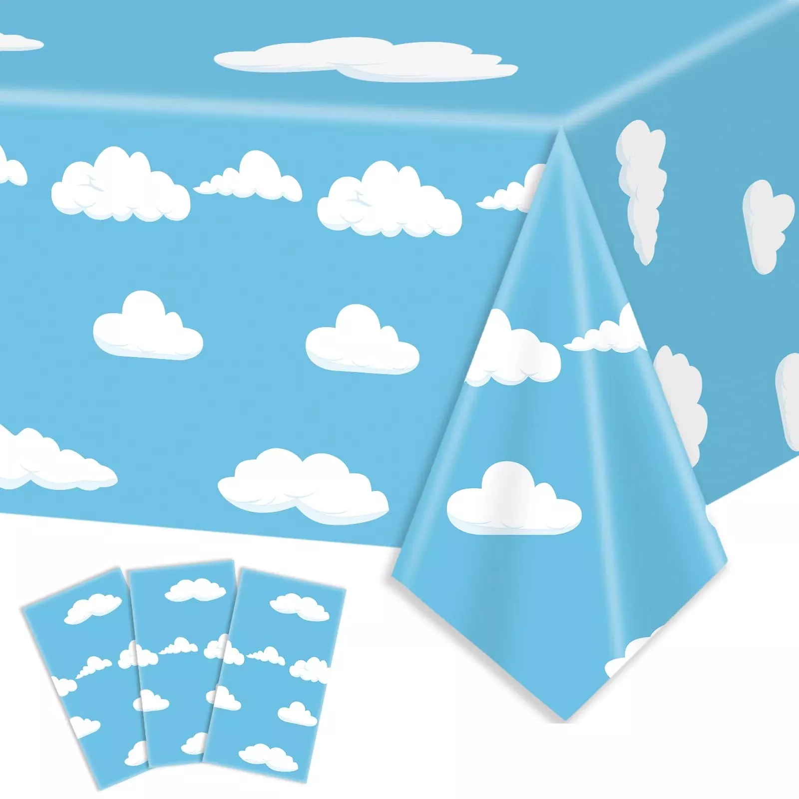 Auroraparty 3Pcs Cloud Birthday Party Tablecloth Blue Sky Table Cover