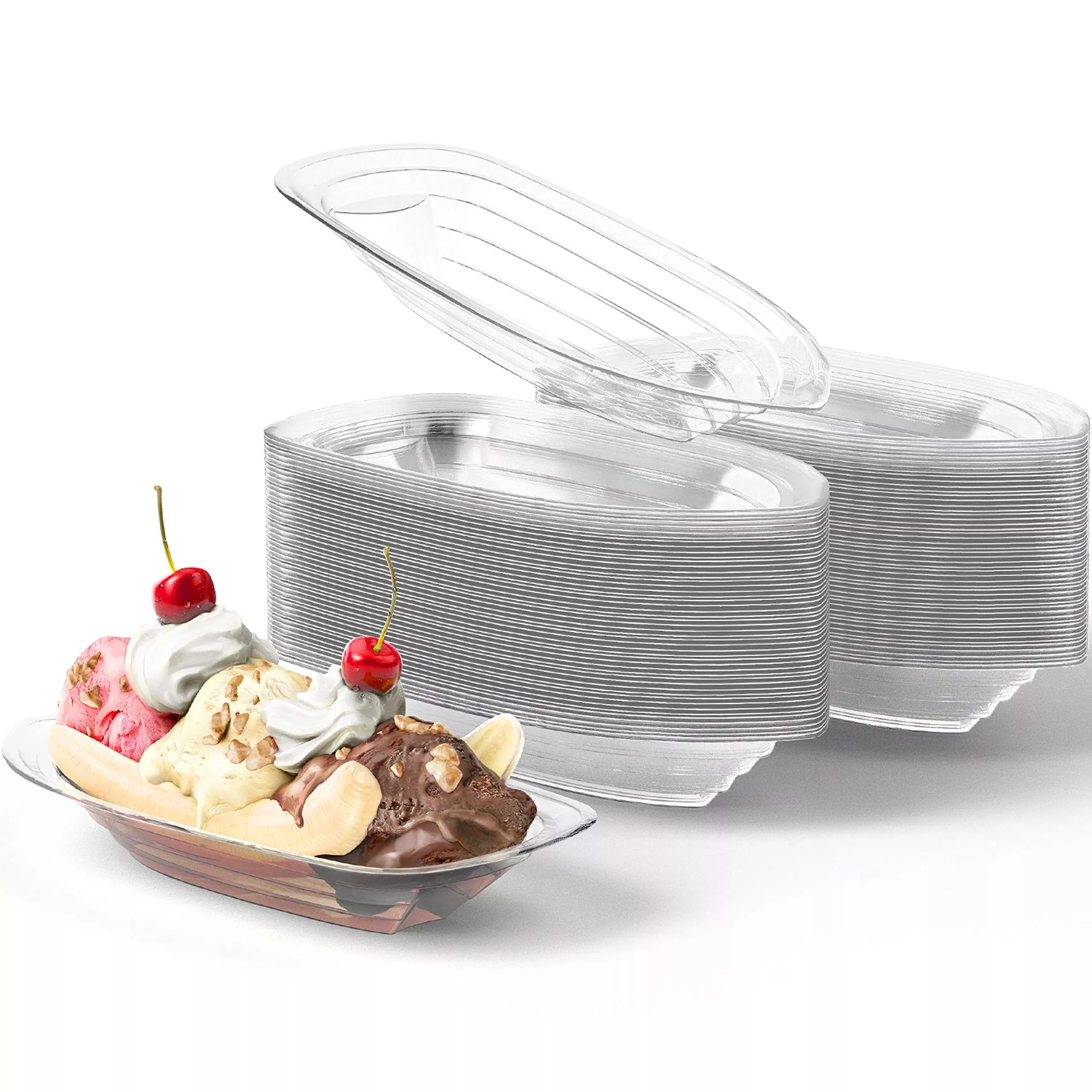 Avant Grub Banana Split Boats, 8 Oz, 100 Pack, Eco-Friendly Plastic