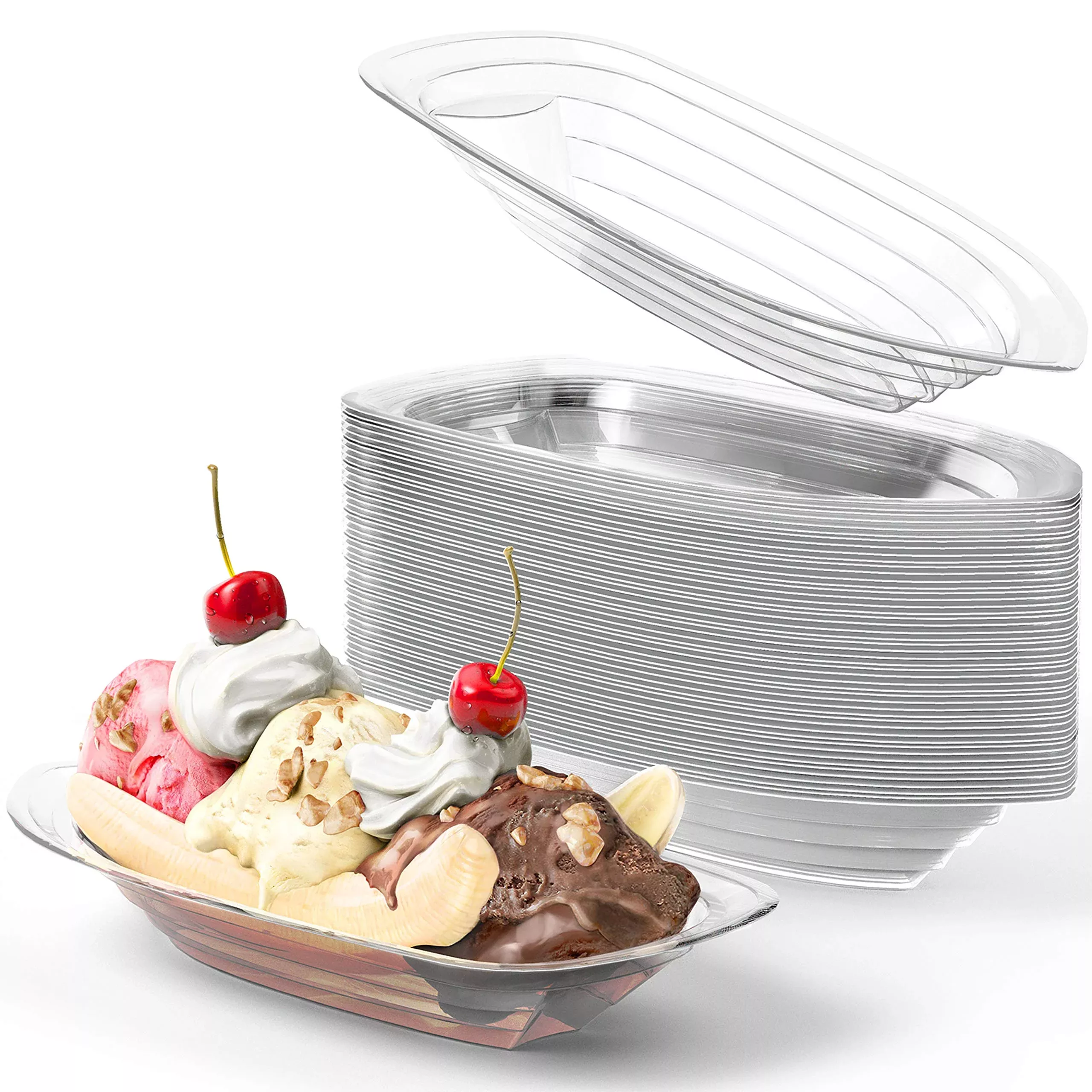 Avant Grub Banana Split Boats, 8 Oz, 50 Pack, Eco-Friendly Plastic