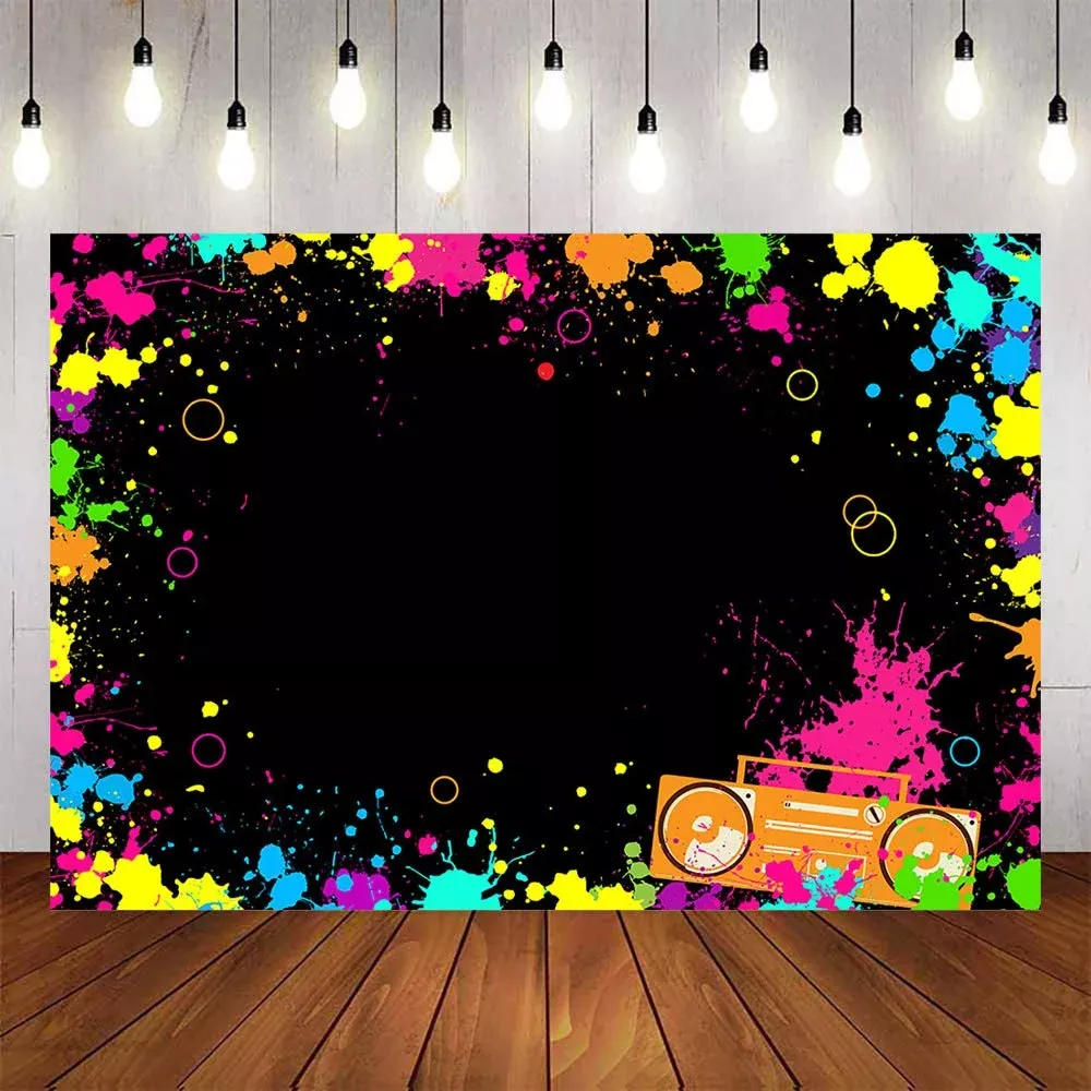 Avezano Glow Neon Party Backdrop 7x5 ft Multicolor Soft Cotton