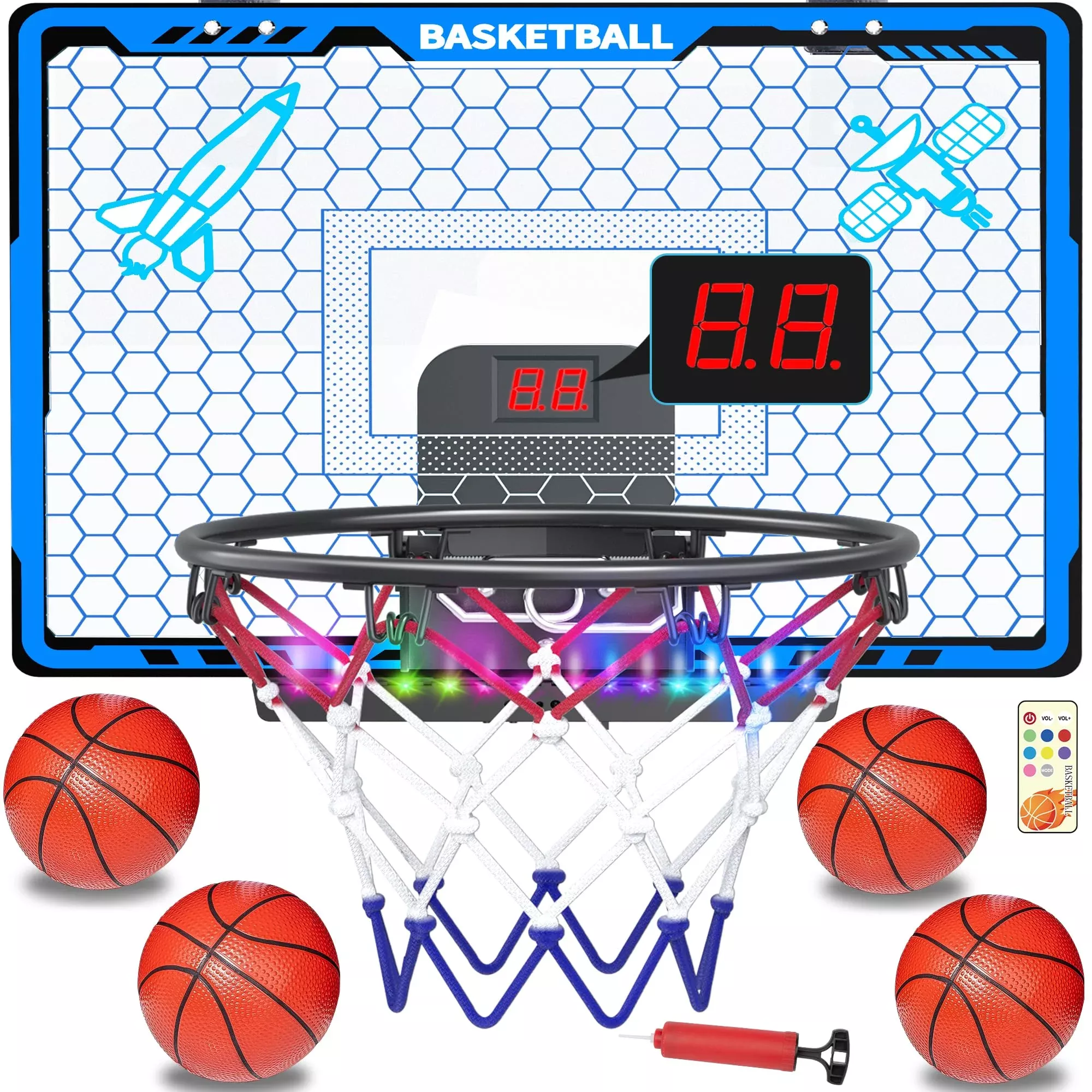 Awsoo Indoor Basketball Hoop with LED Lights - Blue