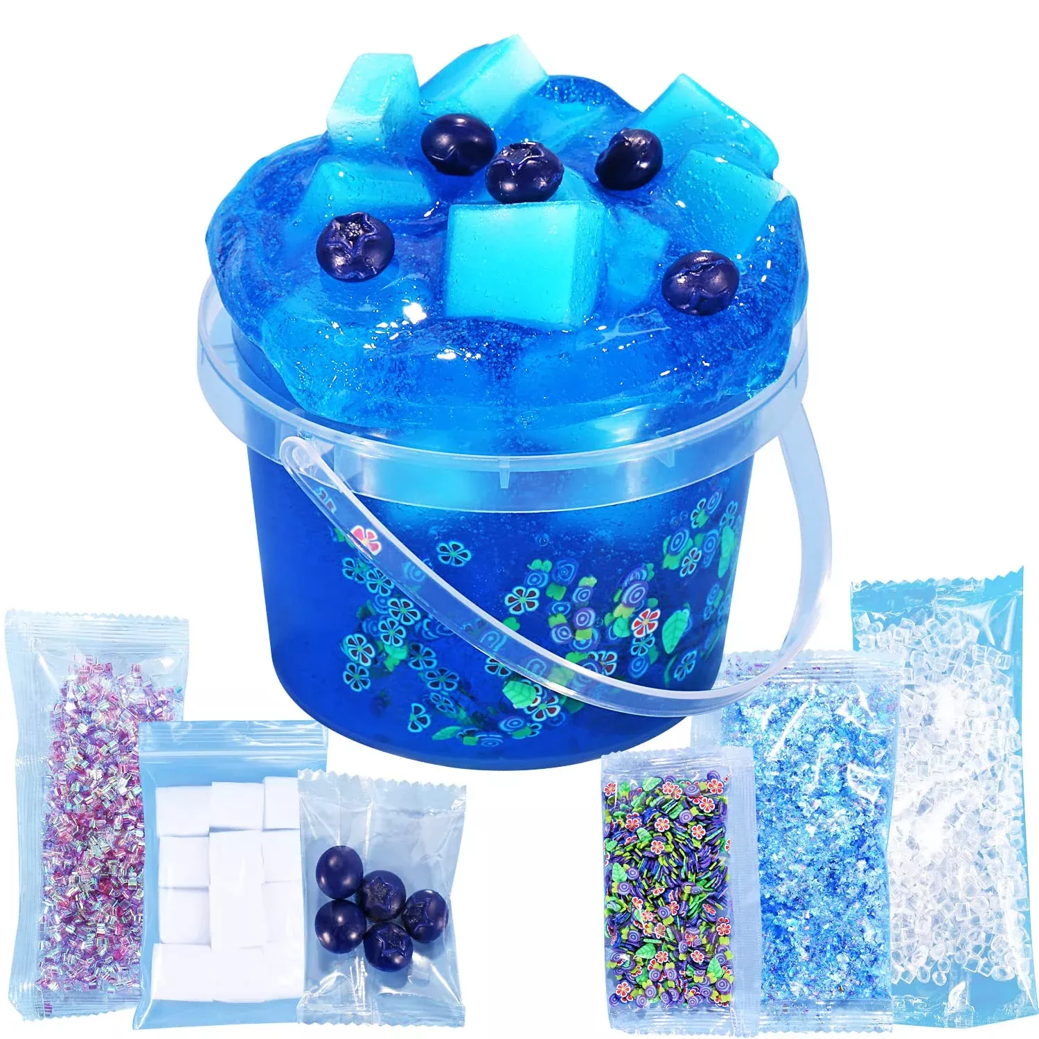 Azeperoy Blueberry Blue Crystal Slime Set - 6 Add-ins, Water Clay for