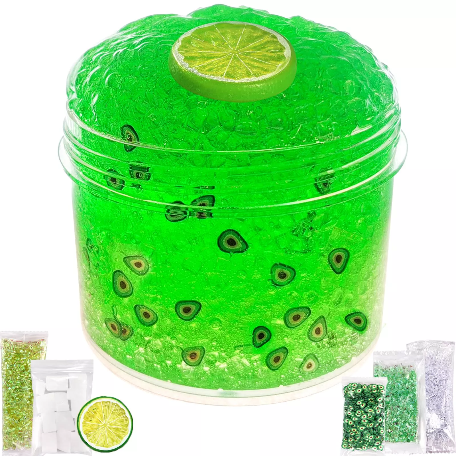 Azeperoy Lemon Green Jelly Cube Slime, Medium, 6 Add-ins