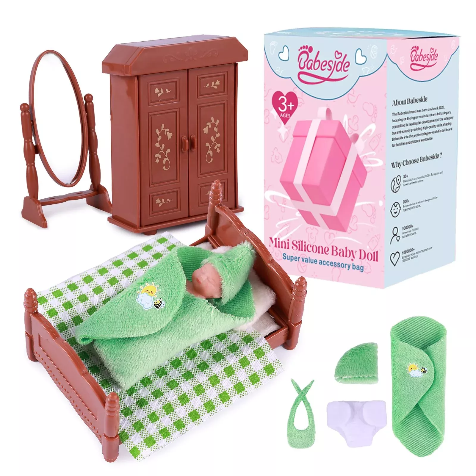 Babeside Mini Silicone Baby Dolls, 3 Inch Realistic-Newborn Full Silic