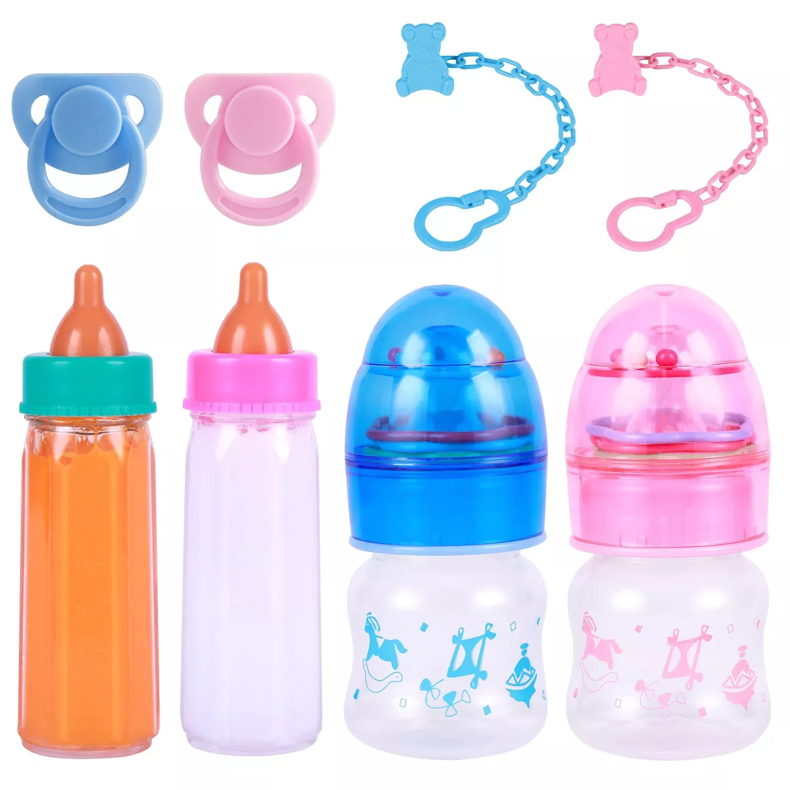 BABESIDE Reborn Baby Doll Bottles Set, 8 Pcs, Blue & Pink