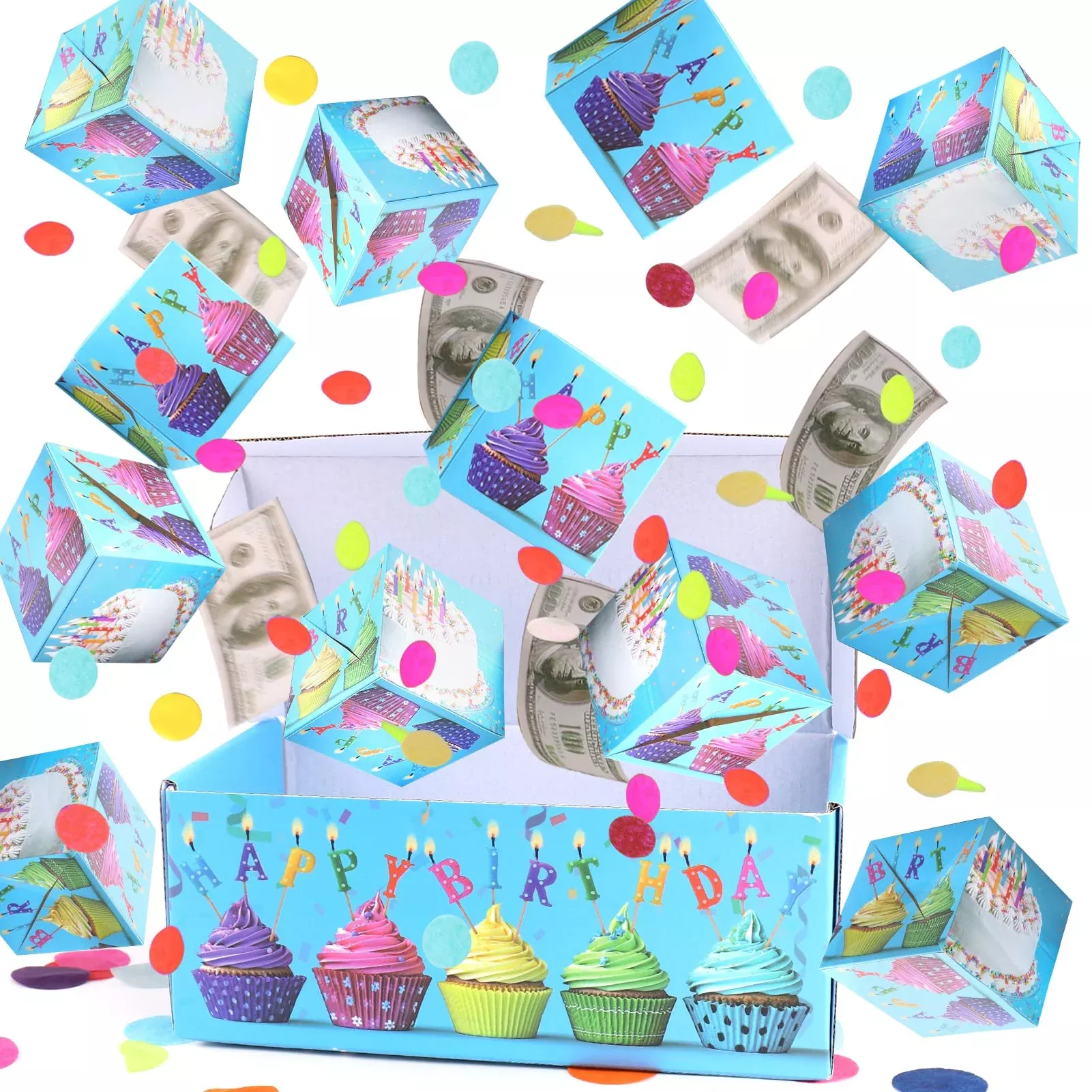 BABORUI Birthday Surprise Box Gift Box with Confetti, Blue, 12 Count