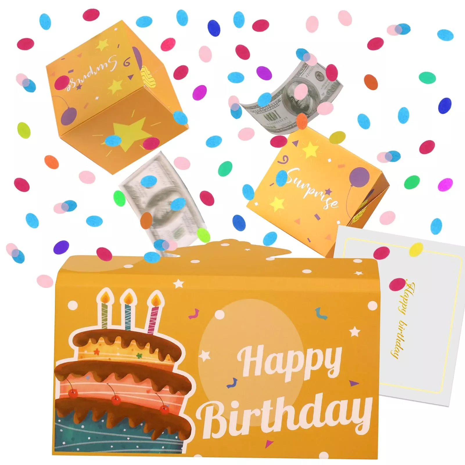 BABORUI Pop Up Birthday Card Explosion Box, Yellow, 6.3x3.