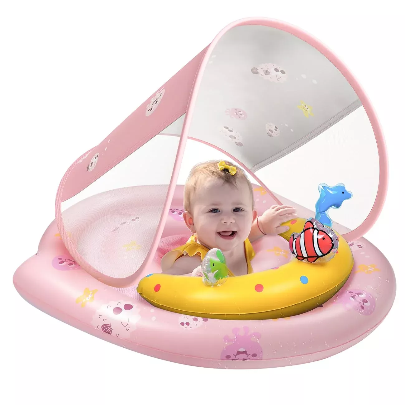 Baby Pool Float - Inflatable Infant Pool Float With Canopy Upf50+ Sun