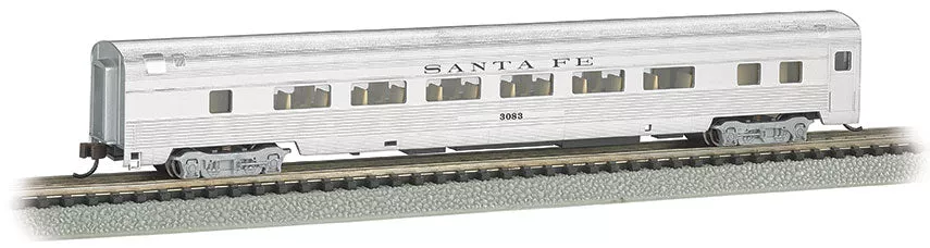 Bachmann 14755 N Scale 85' Fluted-Side Coach with Lights Santa Fe ATSF 3083