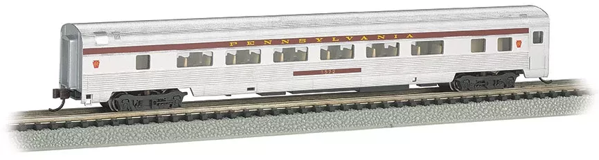 Bachmann 14756 N Scale 85' Fluted-Side Coach with Lights Pennsylvania PRR 1572