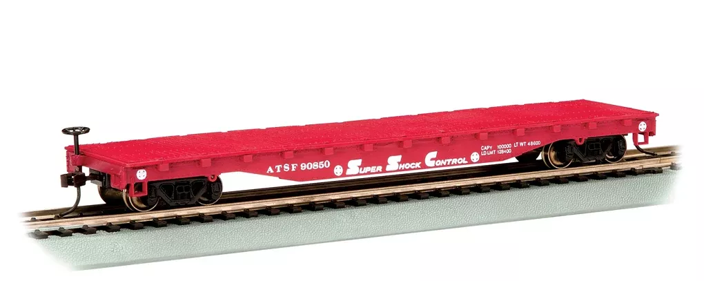 Bachmann 17302 HO Scale 52' Flatcar Santa Fe "Super Shock Control" ATSF